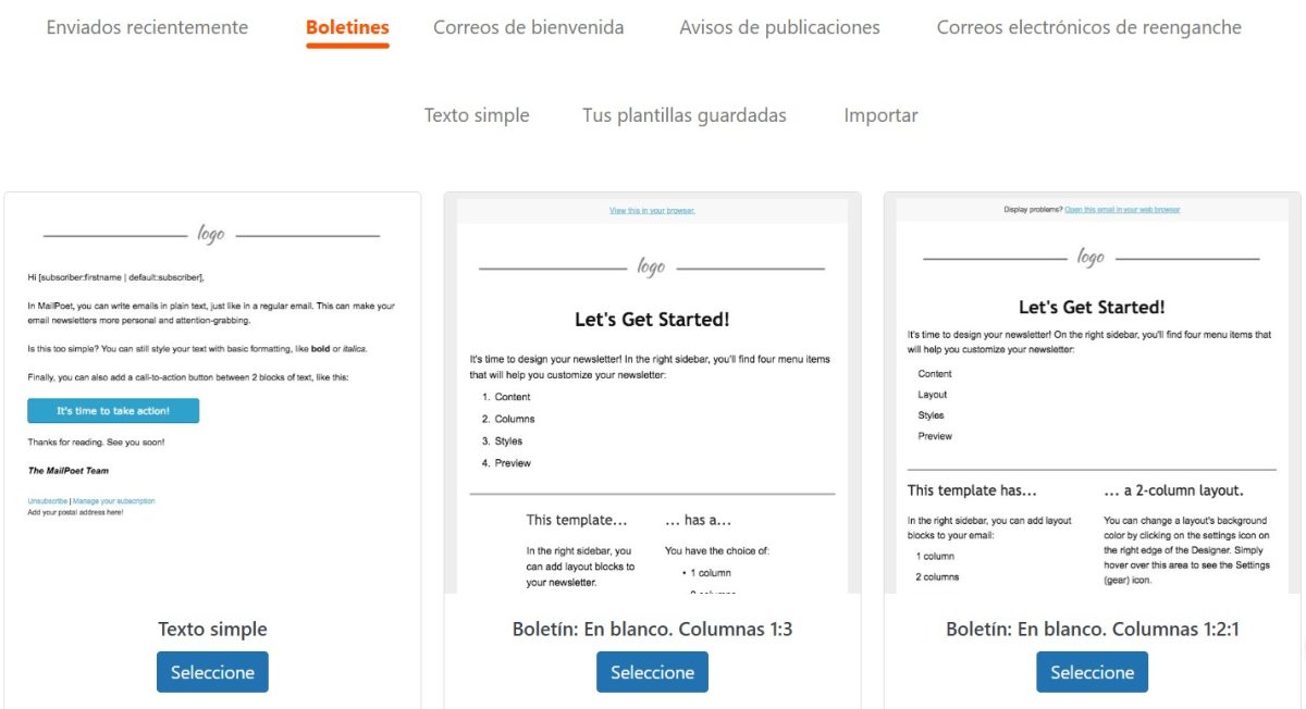 Guía de Email Marketing en WordPress: Configuración Paso a Paso con MailPoet 12 Tipo de boletines en MailPoet