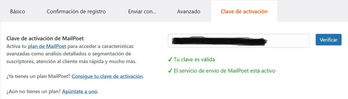 Guía de Email Marketing en WordPress: Configuración Paso a Paso con MailPoet 8 Clave de activación MailPoet